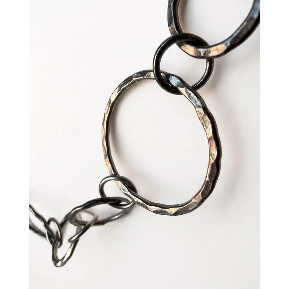Sterling Silver 925 Hammered Circle Link Choker Necklace 15” Artisan Modernist